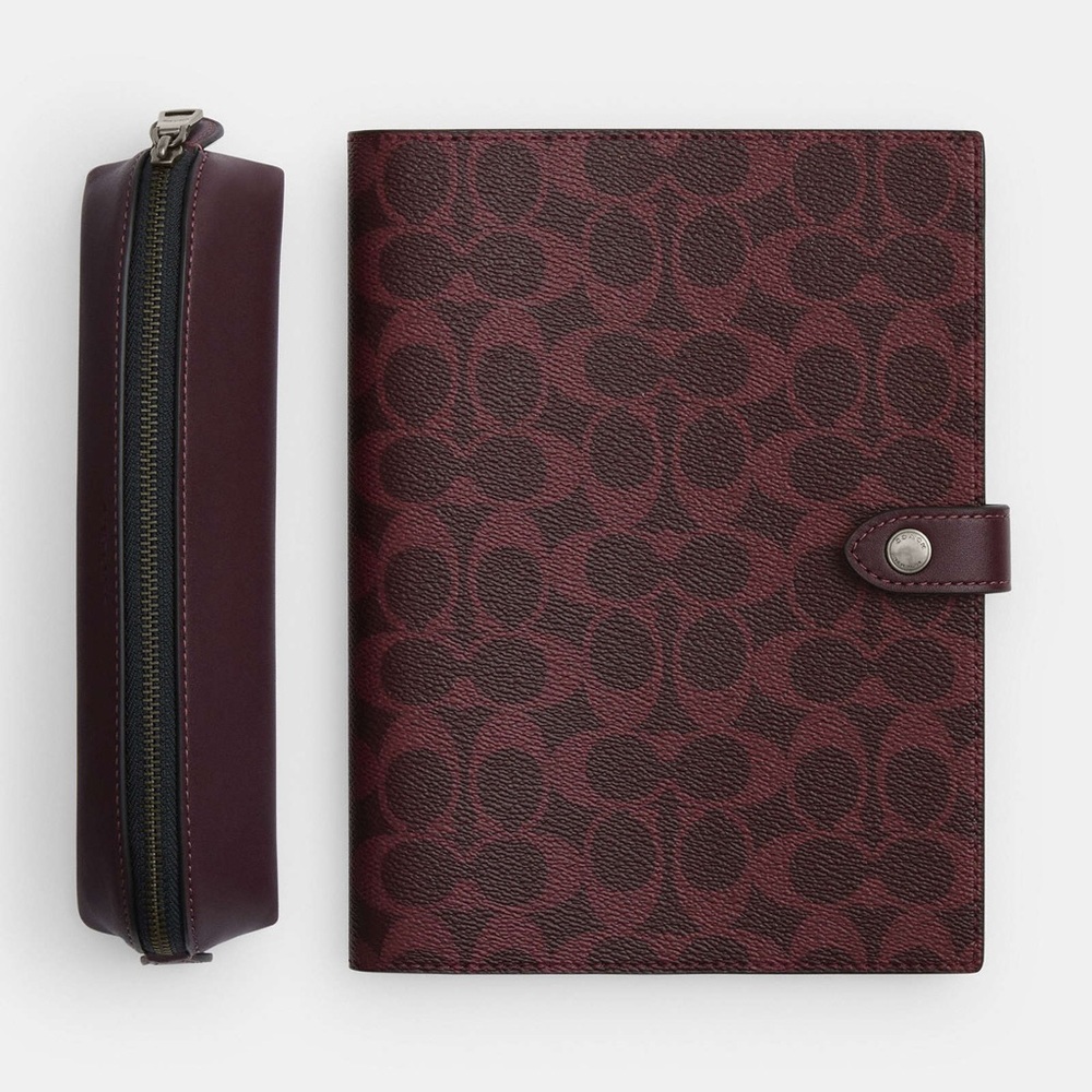 NWT Coach Dark Red Boxed Notebook And Pencil Case Set CCP97